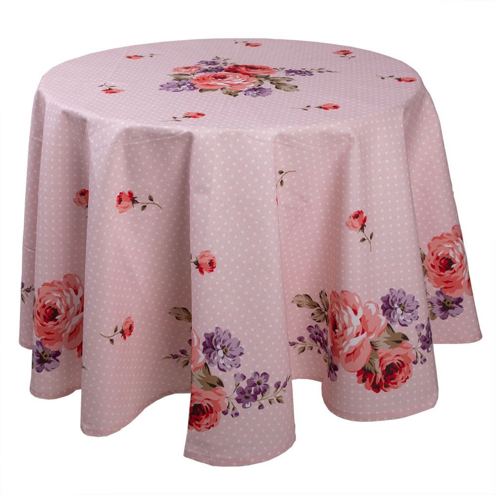 Růžový kulatý ubrus na stůl s růžemi Dotty Rose - Ø 170 cm Clayre & Eef - LaHome - vintage dekorace