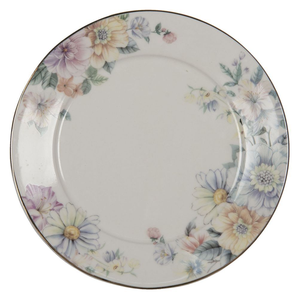 Porcelánový dezertní talířek s květinami Flowers - Ø 20*2 cm Clayre & Eef - LaHome - vintage dekorace
