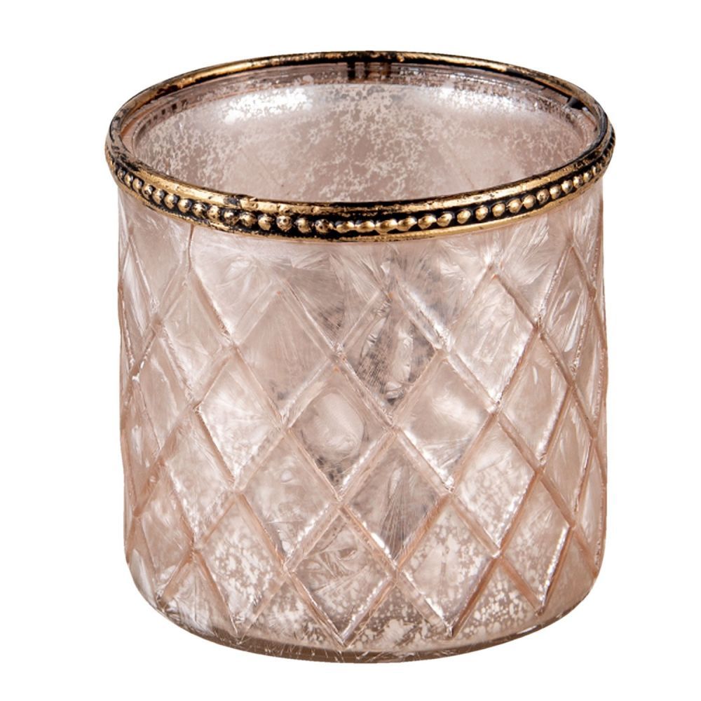 Růžovo zlatý skleněný svícen - Ø 10*10 cm Clayre & Eef - LaHome - vintage dekorace