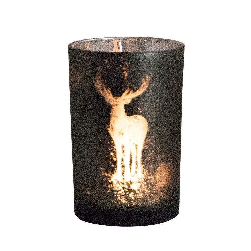 Skleněný svícen s motivem jelena L - Ø 12*18cm Mars & More - LaHome - vintage dekorace