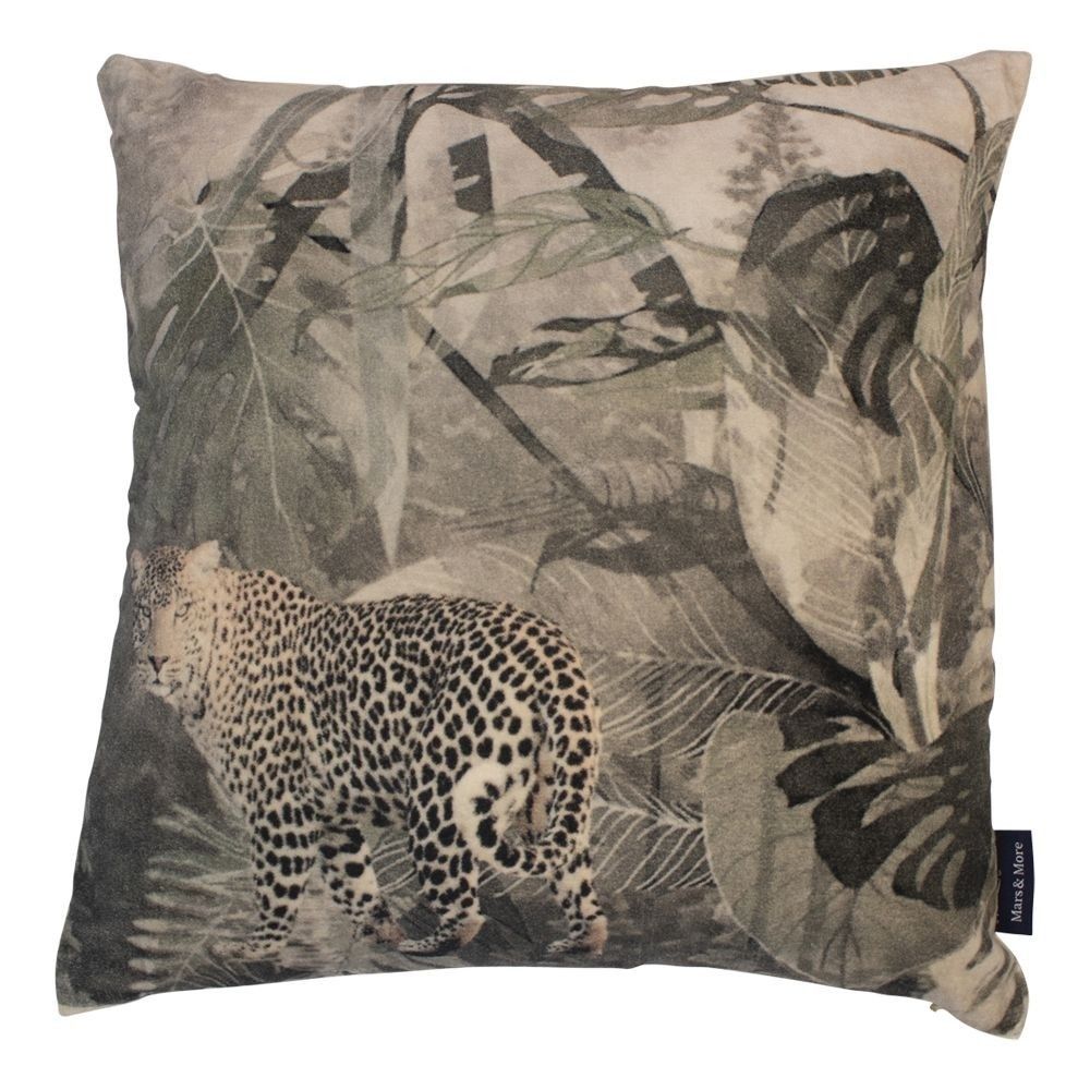 Sametový hnědý polštář s leopardem v džungli - 45*45*15cm Mars & More - LaHome - vintage dekorace
