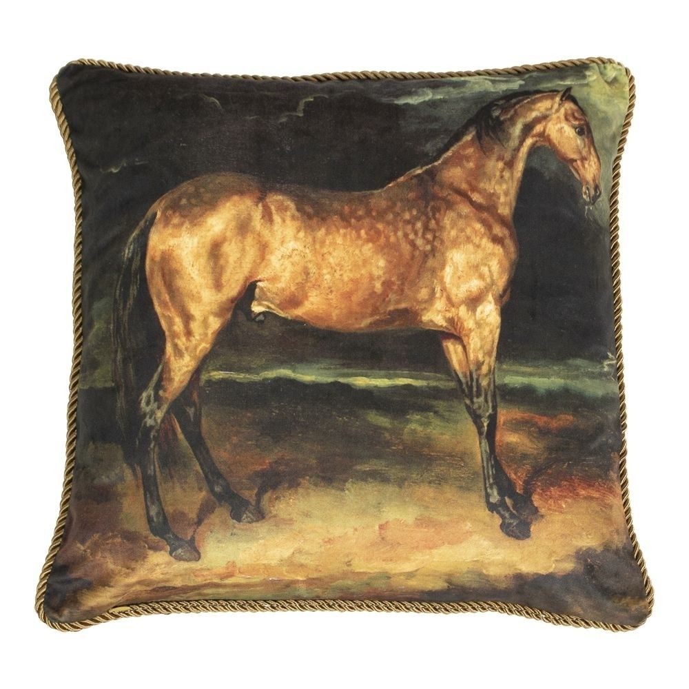 Sametový polštář s motivem koně - 45*45*10cm Mars & More - LaHome - vintage dekorace