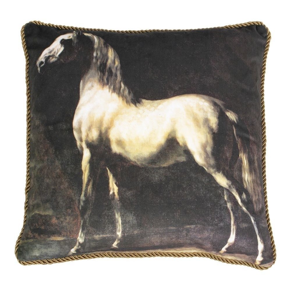 Sametový polštář s bílým koněm - 45*45*10cm Mars & More - LaHome - vintage dekorace