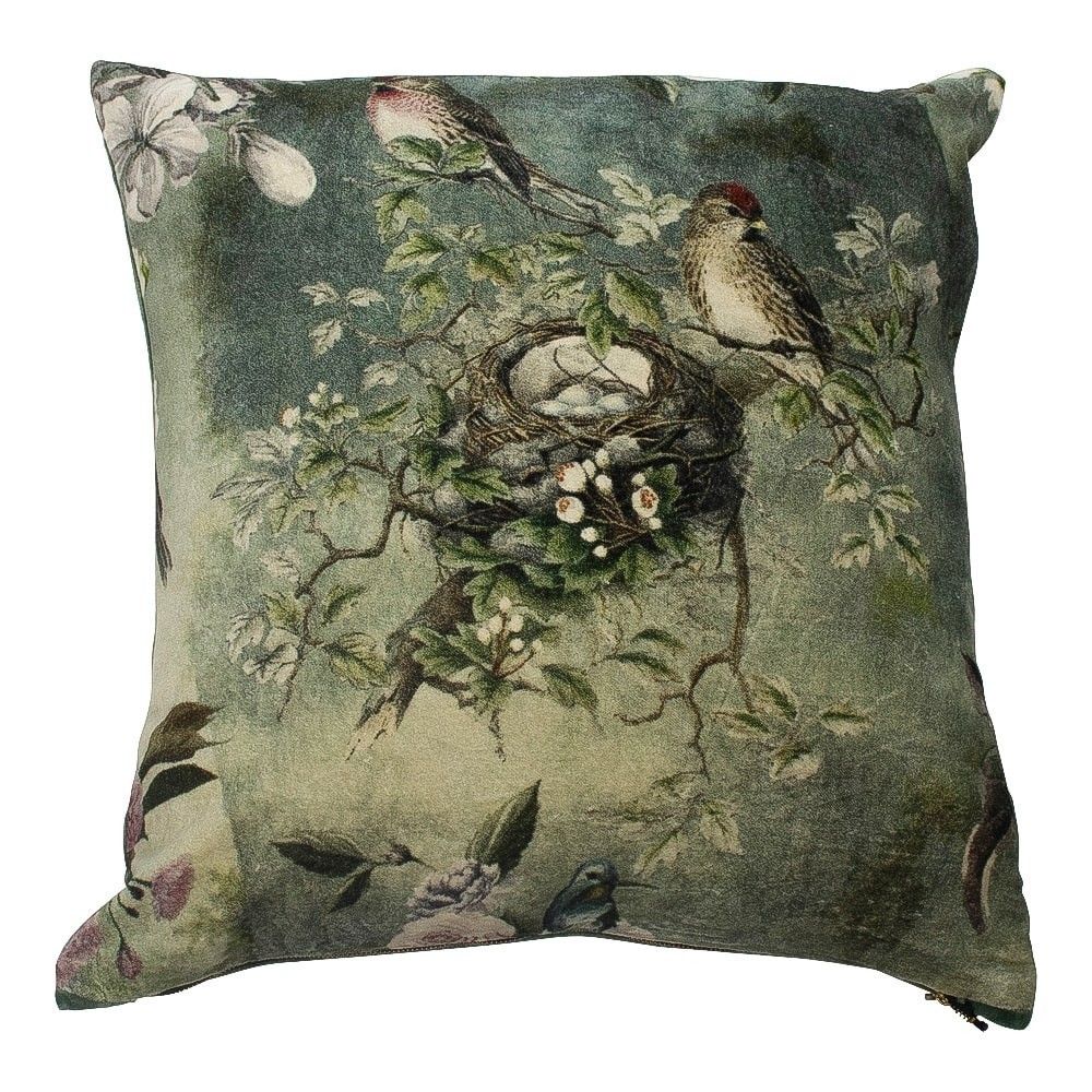 Sametový polštář s ptáčky u hnízda - 45*45*15cm Mars & More - LaHome - vintage dekorace