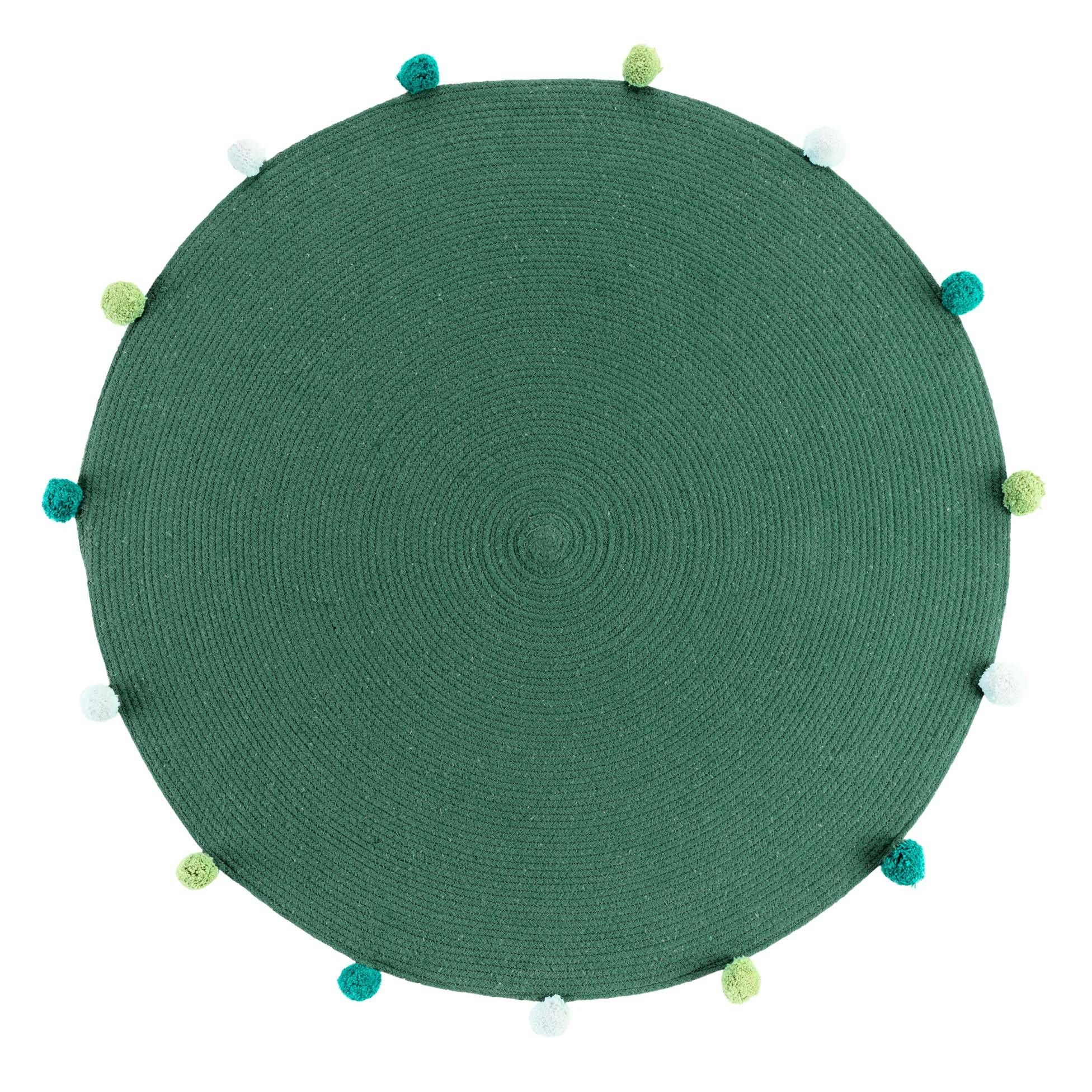 Douceur d\'intérieur Kulatý koberec s bambulemi v zelené barvě POMPOMPARTY, O 90 cm - EMAKO.CZ s.r.o.