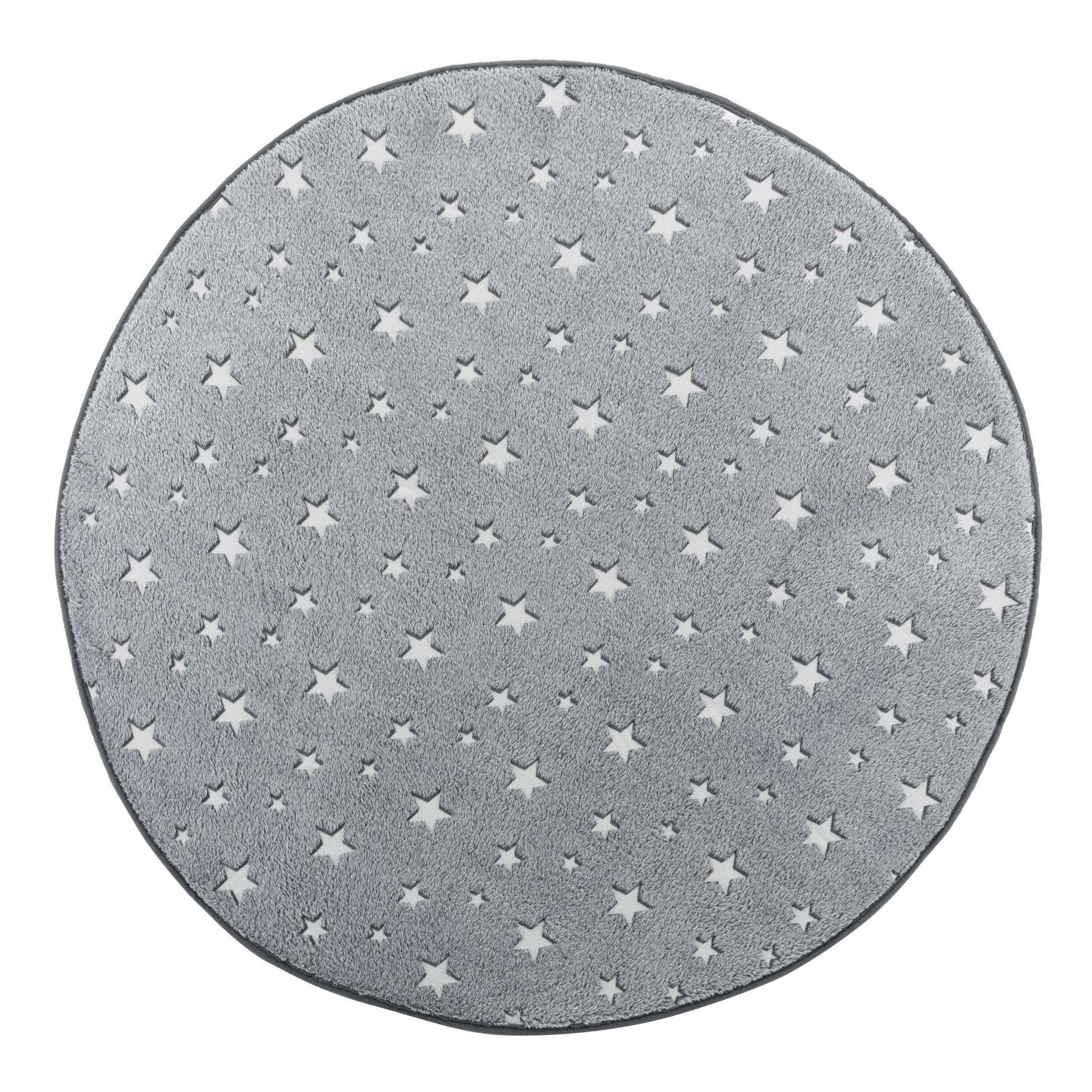 Douceur d\'intérieur Šedý kulatý koberec s hvězdami FLUO NIGHT, O 90 cm - EDAXO.CZ s.r.o.