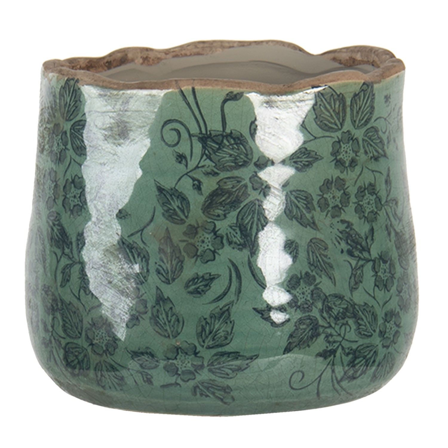 Zelený květináč Camil mini s květy - Ø 13*11 cm Clayre & Eef - LaHome - vintage dekorace