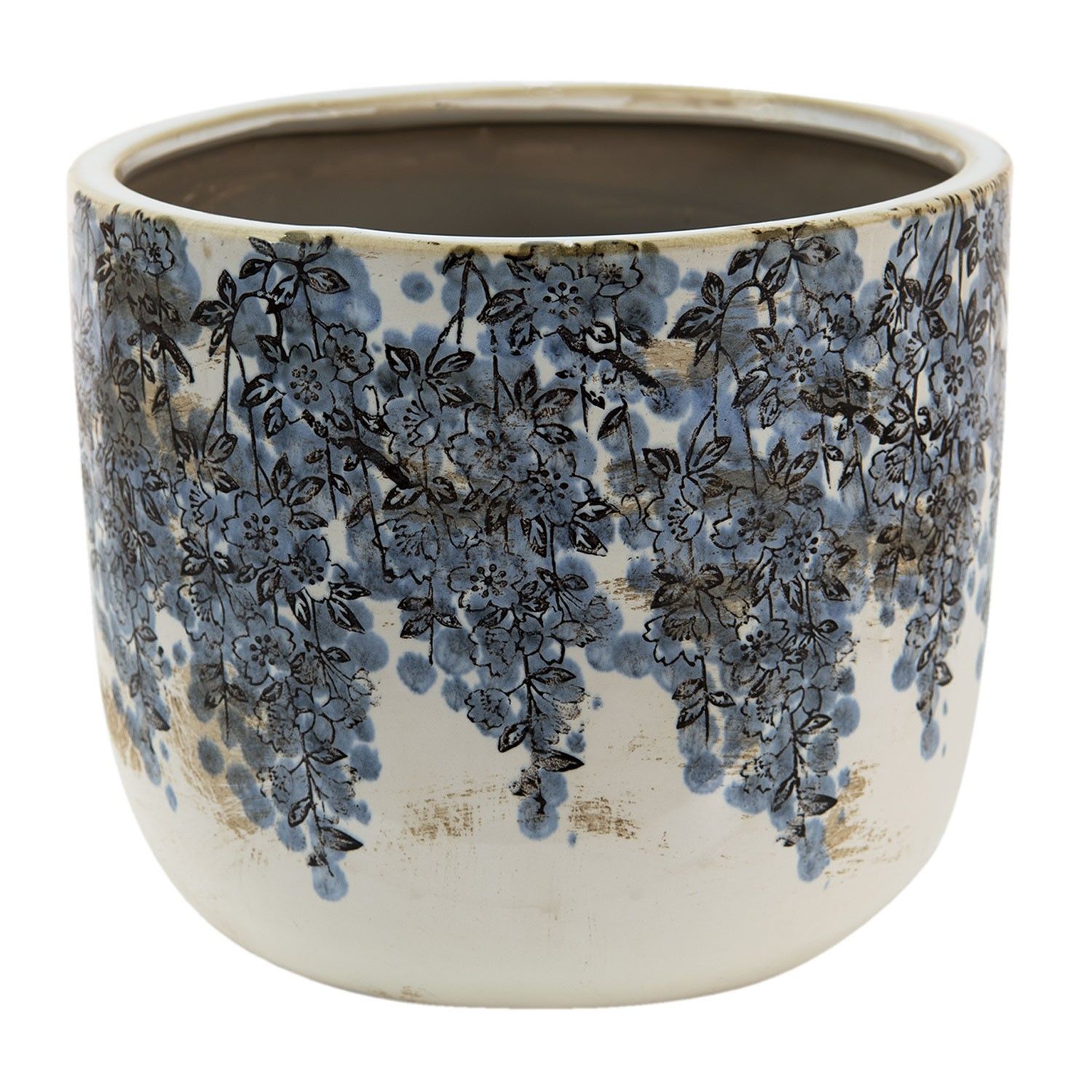 Keramický obal na květináč s modrými květy Maun L - Ø 20*17 cm Clayre & Eef - LaHome - vintage dekorace