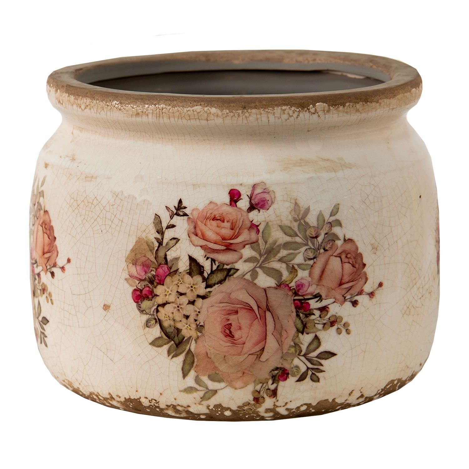 Keramický obal na květináč s růžemi Rosien - Ø15*13 cm Clayre & Eef - LaHome - vintage dekorace
