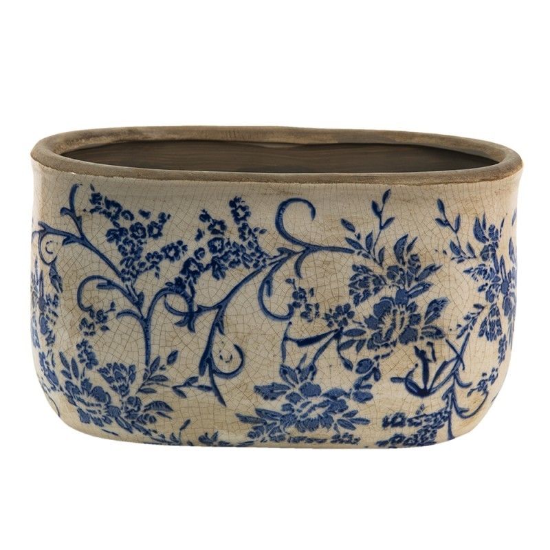 Oválný keramický obal na květináč s modrými květy Saten L - 22*12*13 cm Clayre & Eef - LaHome - vintage dekorace