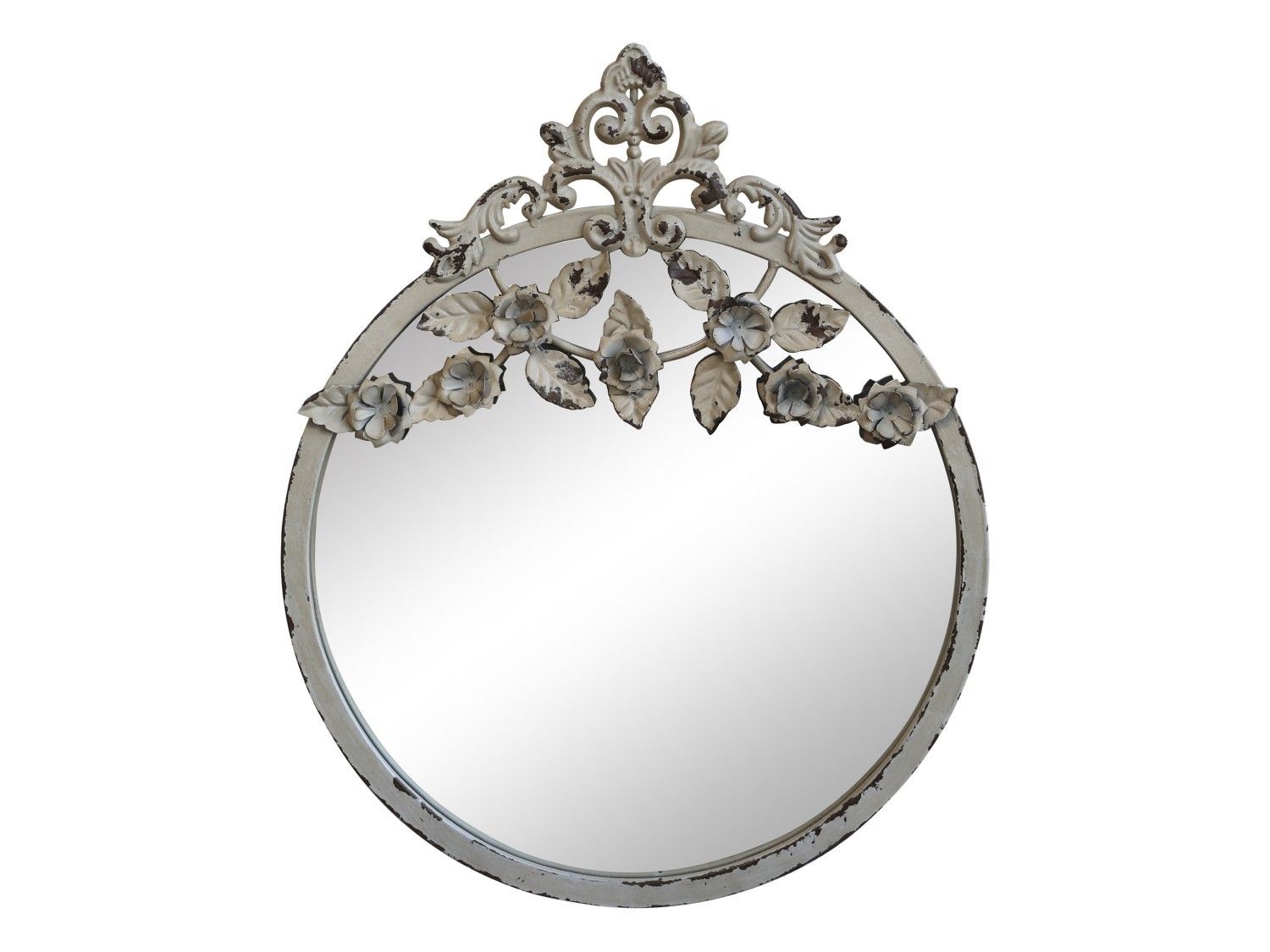 Krémové vintage nástěnné zrcadlo s květy Satien - Ø 32*3*40 cm Chic Antique - LaHome - vintage dekorace