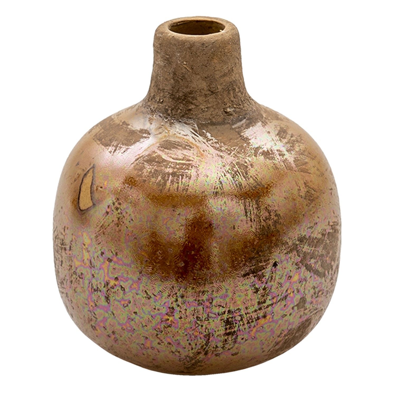 Hnědo-měděná keramická váza s patinou Avice - Ø 9*9 cm Clayre & Eef - LaHome - vintage dekorace