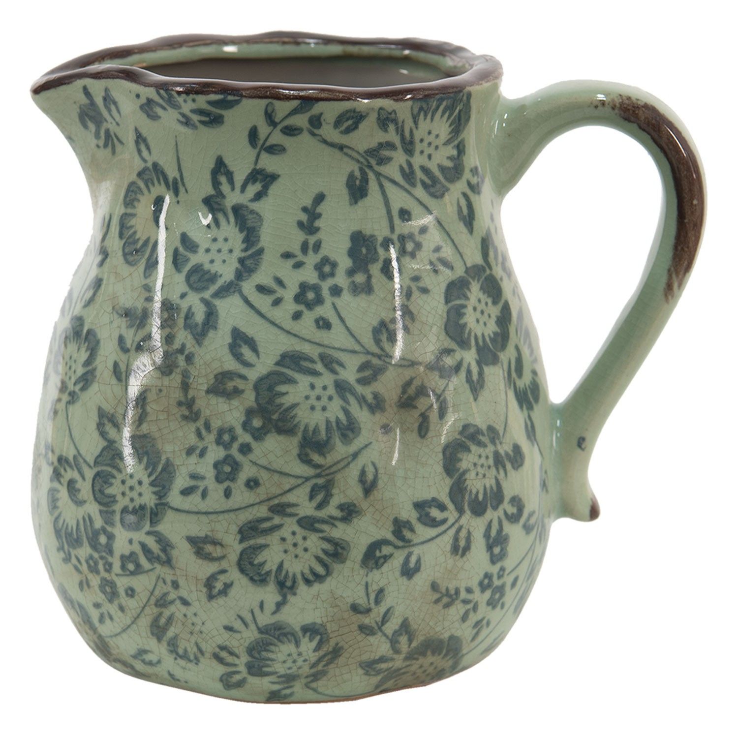 Zelený dekorační džbán s modrými květy Minty - 20*16*20 cm/ 2,3l Clayre & Eef - LaHome - vintage dekorace