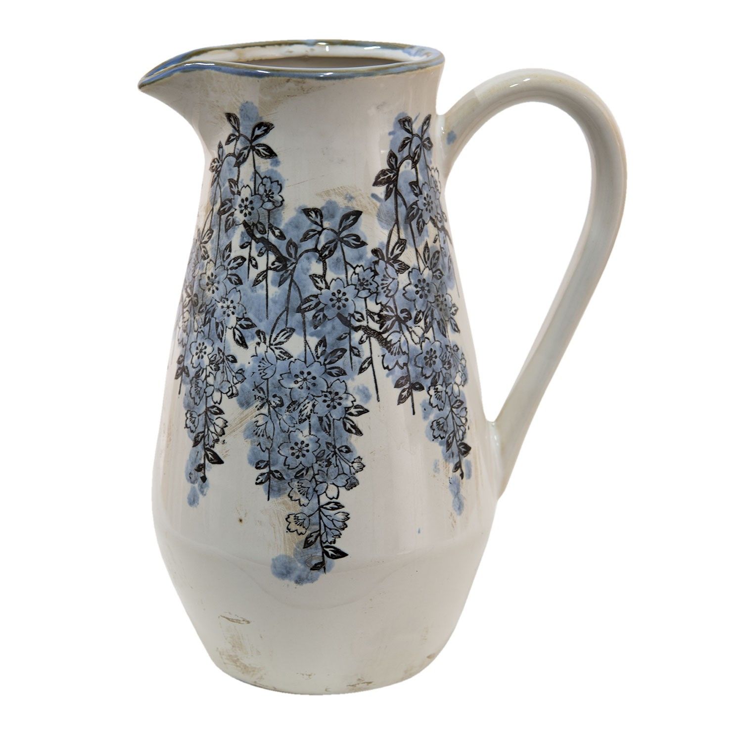 Béžový keramický džbán s modrými květy Maun L - 20*14*25 cm Clayre & Eef - LaHome - vintage dekorace
