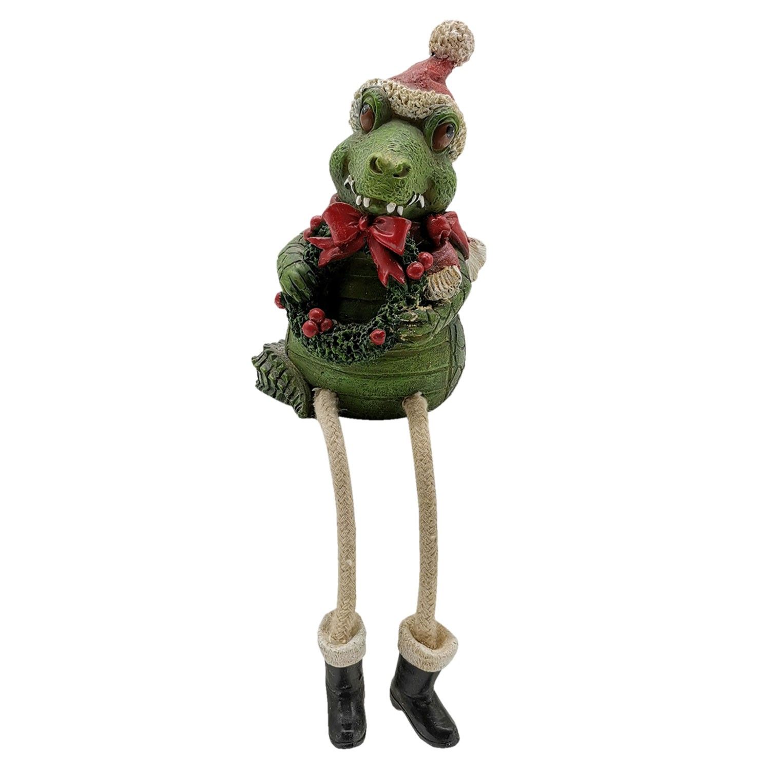 Vánoční dekorativní soška krokodýla s čepicí a vánočním věncem - 7*7*12 cm Clayre & Eef - LaHome - vintage dekorace