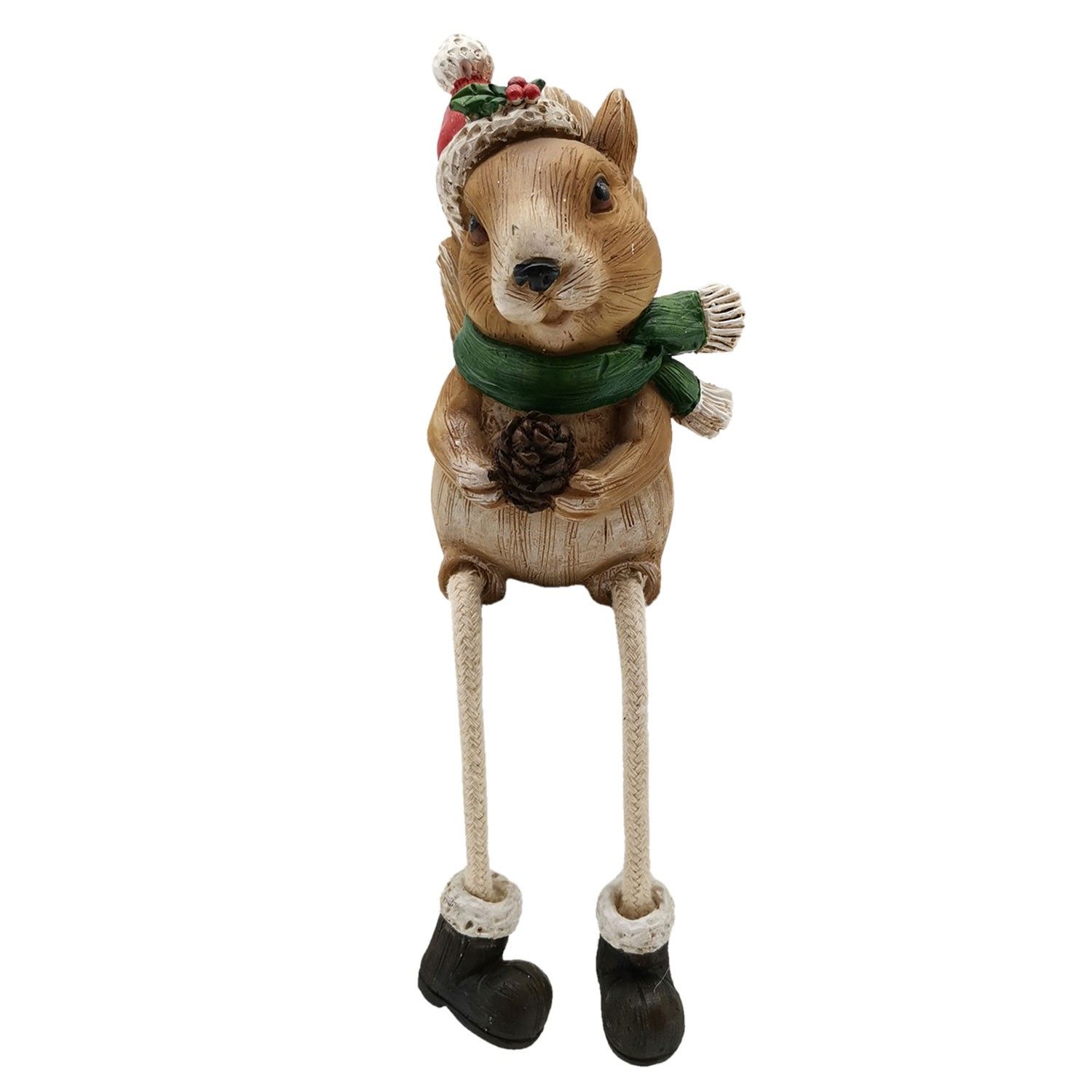 Vánoční dekorativní soška veverky se šiškou a čepicí  - 10*8*12 cm Clayre & Eef - LaHome - vintage dekorace