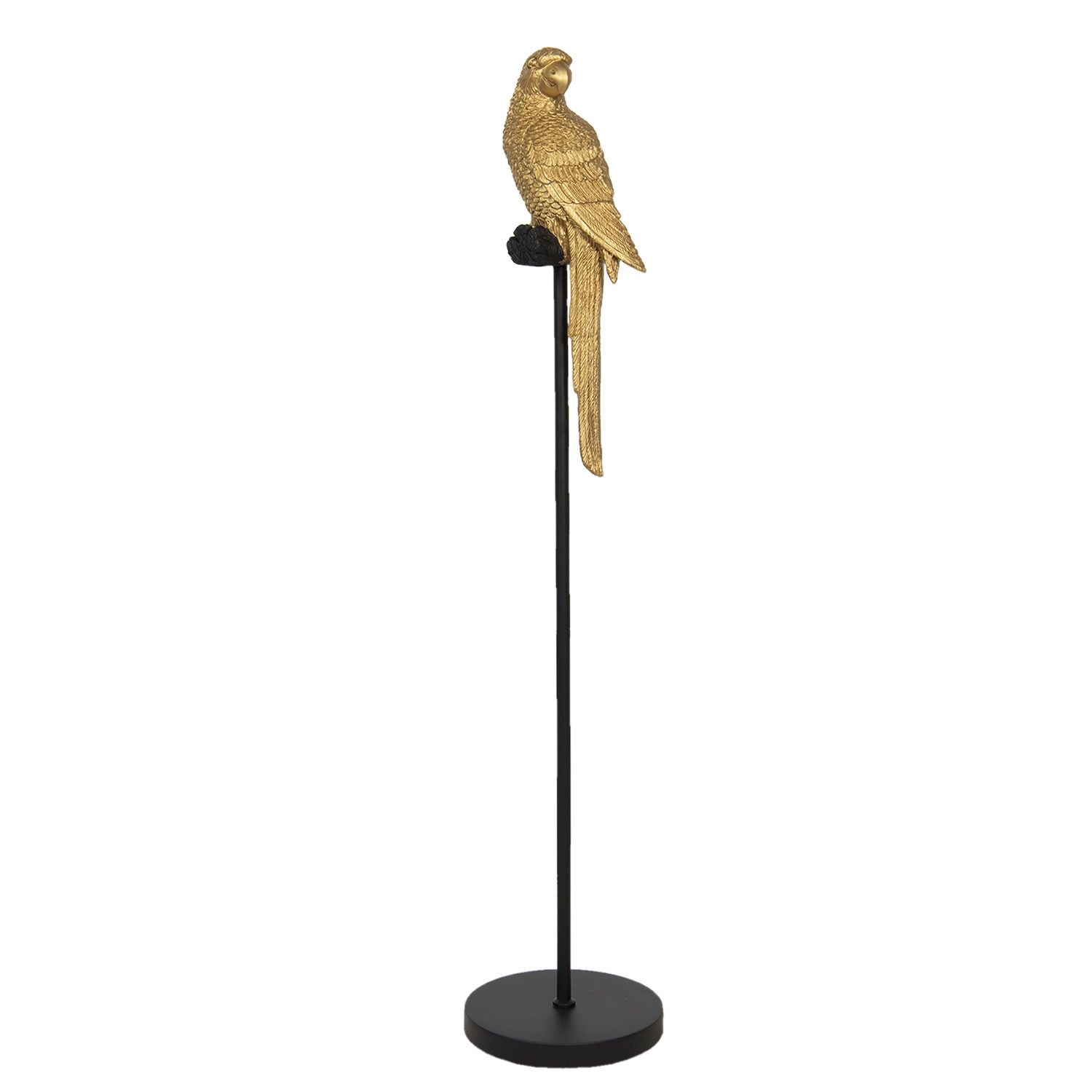 Soška zlatého papouška na černém bidle - Ø 22*107 cm Clayre & Eef - LaHome - vintage dekorace