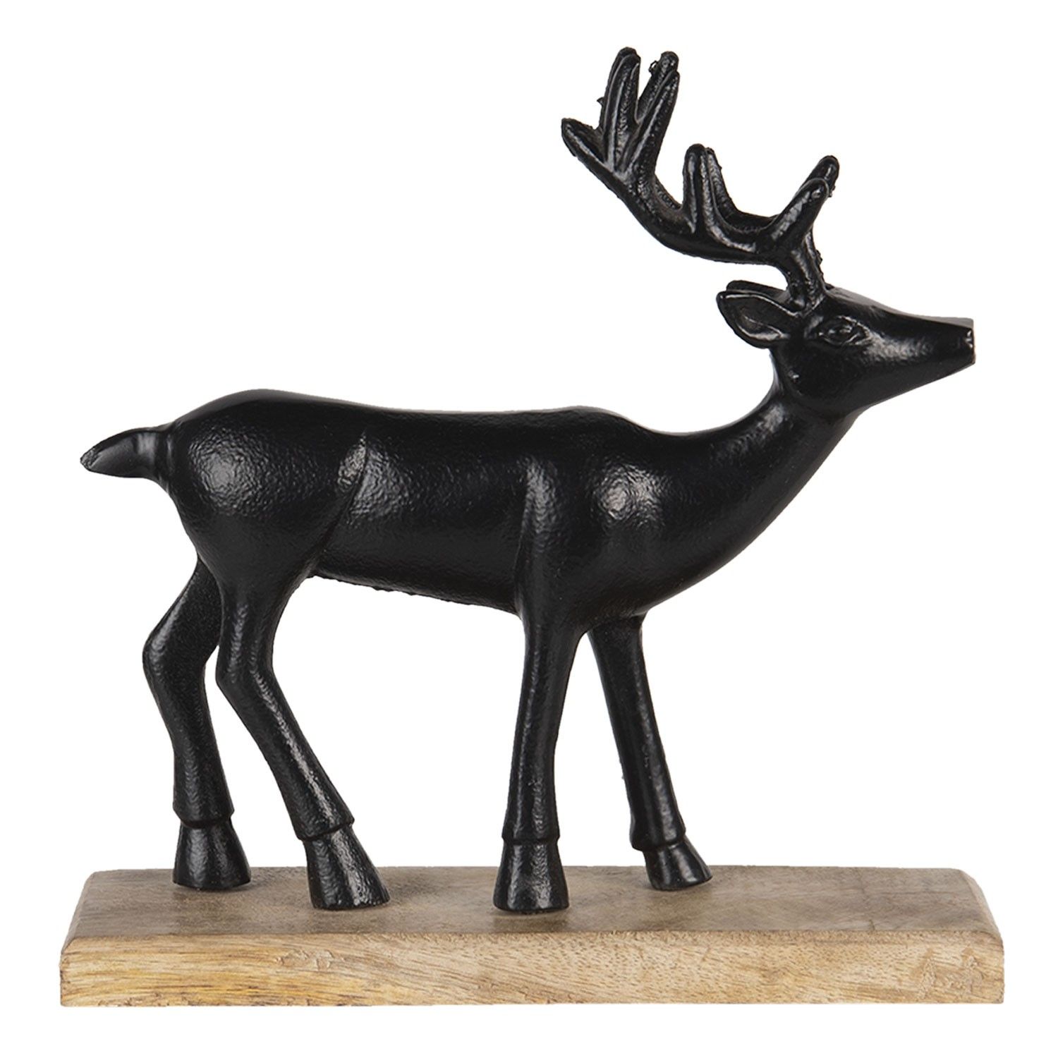Hnědá soška jelena na dřevěném podstavci M - 20*8*22 cm Clayre & Eef - LaHome - vintage dekorace