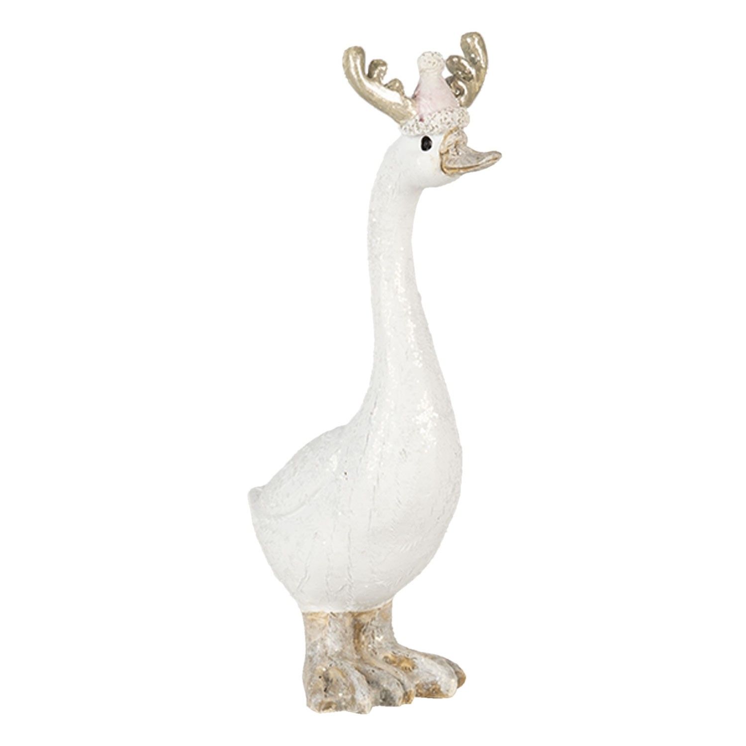 Bílá vánoční dekorativní socha husy s čepičkou - 6*3*11 cm Clayre & Eef - LaHome - vintage dekorace