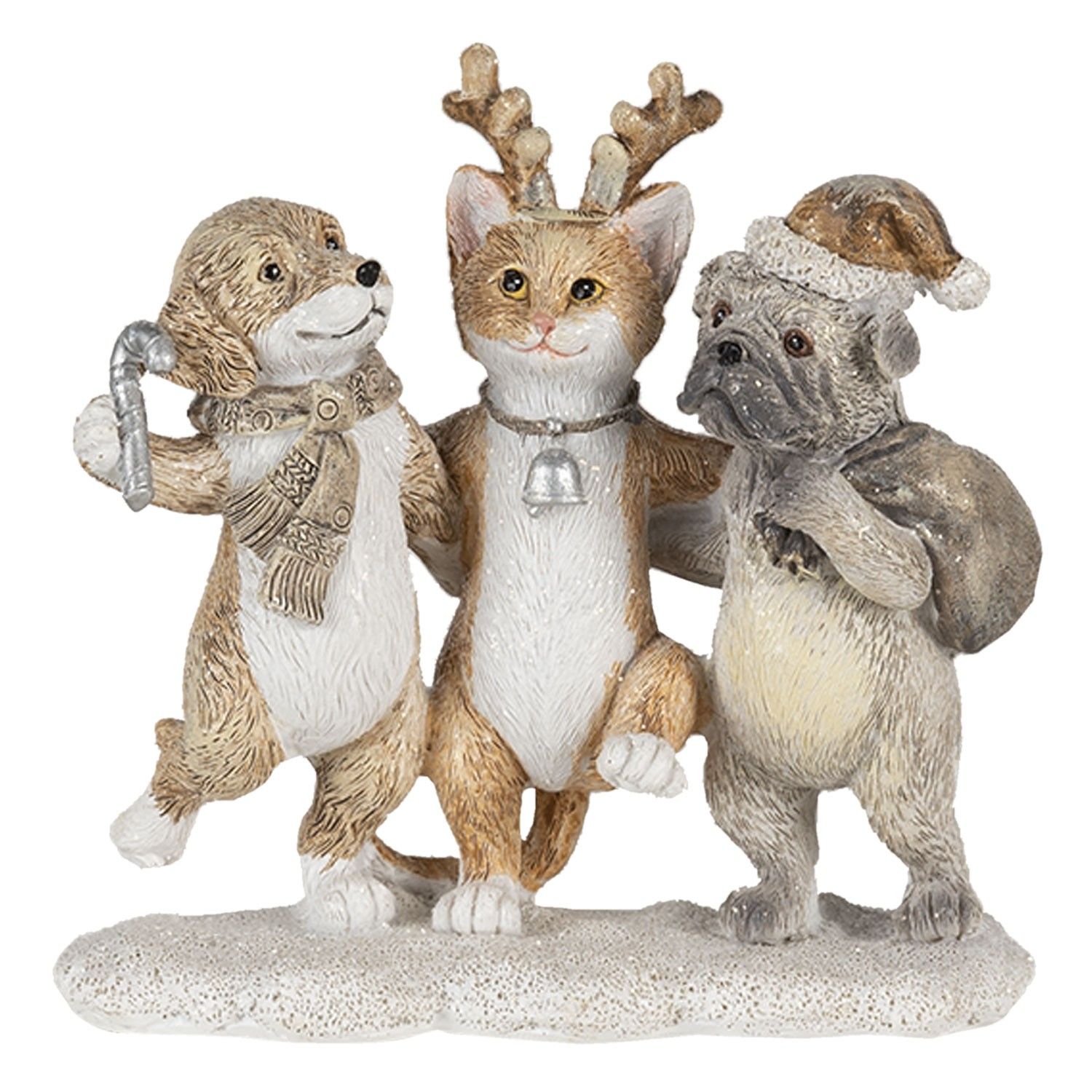 Vánoční dekorativní soška kočky a pejsků - 13*5*12 cm Clayre & Eef - LaHome - vintage dekorace