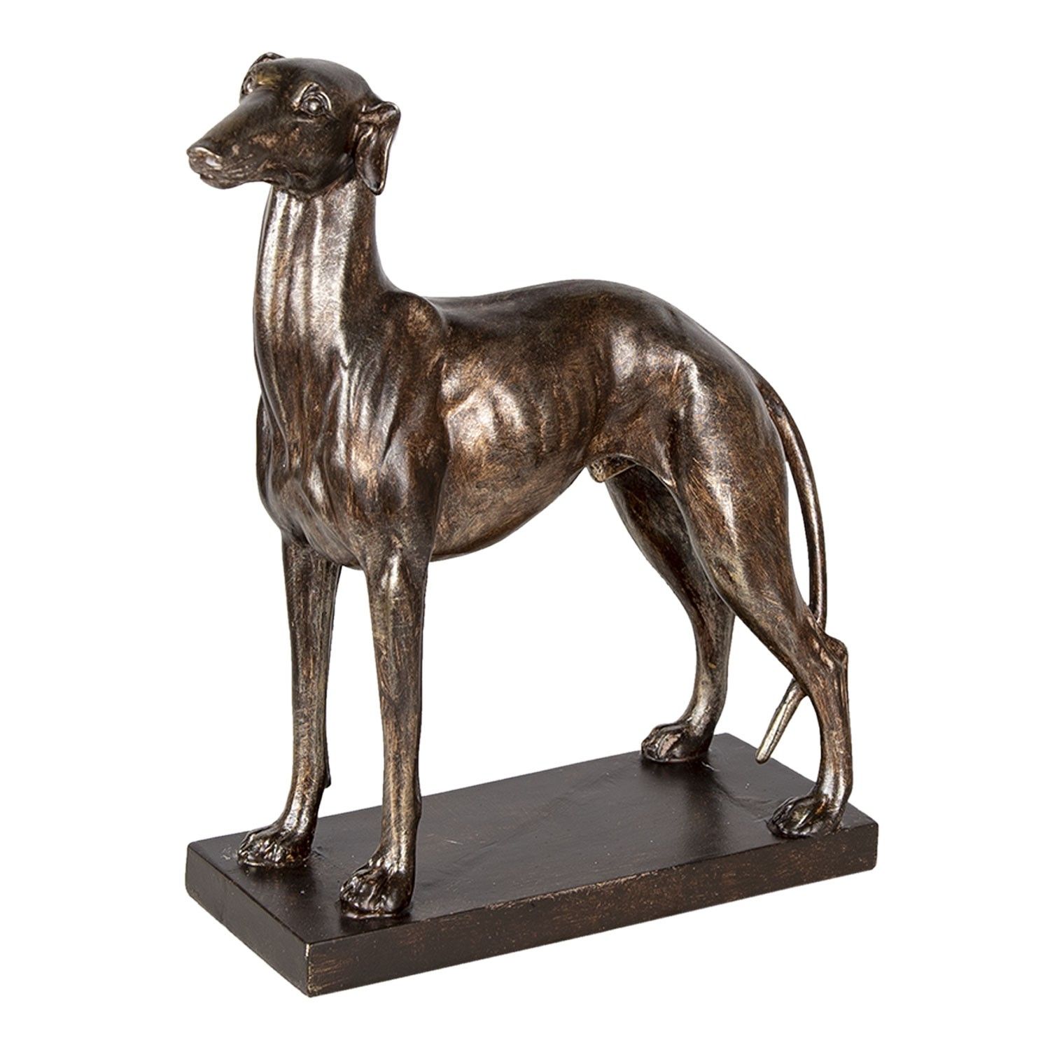 Hnědá dekorativní soška psa se zlatou patinou - 27*11*31 cm Clayre & Eef - LaHome - vintage dekorace