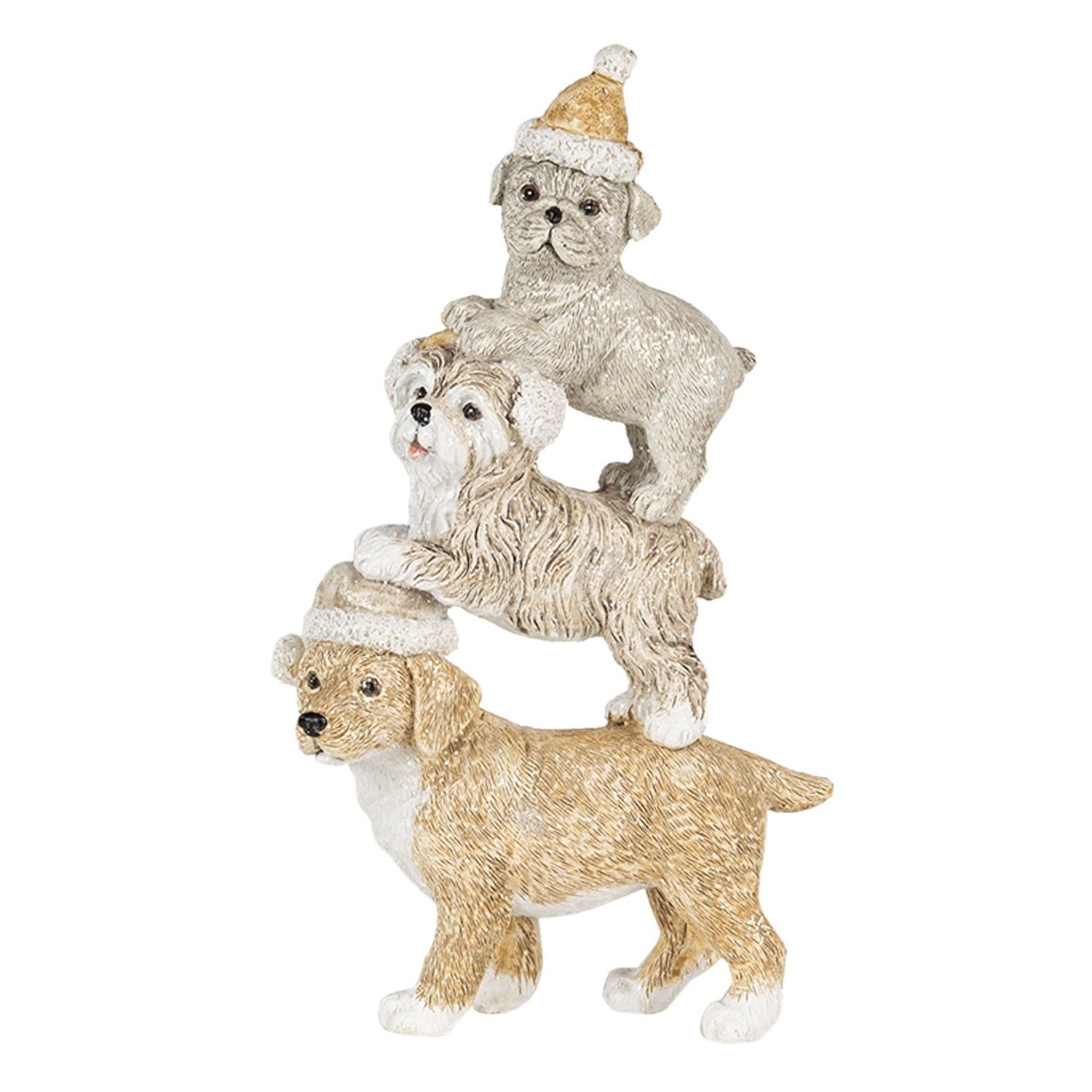 Vánoční dekorativní soška psů s čepicemi - 10*4*18 cm Clayre & Eef - LaHome - vintage dekorace