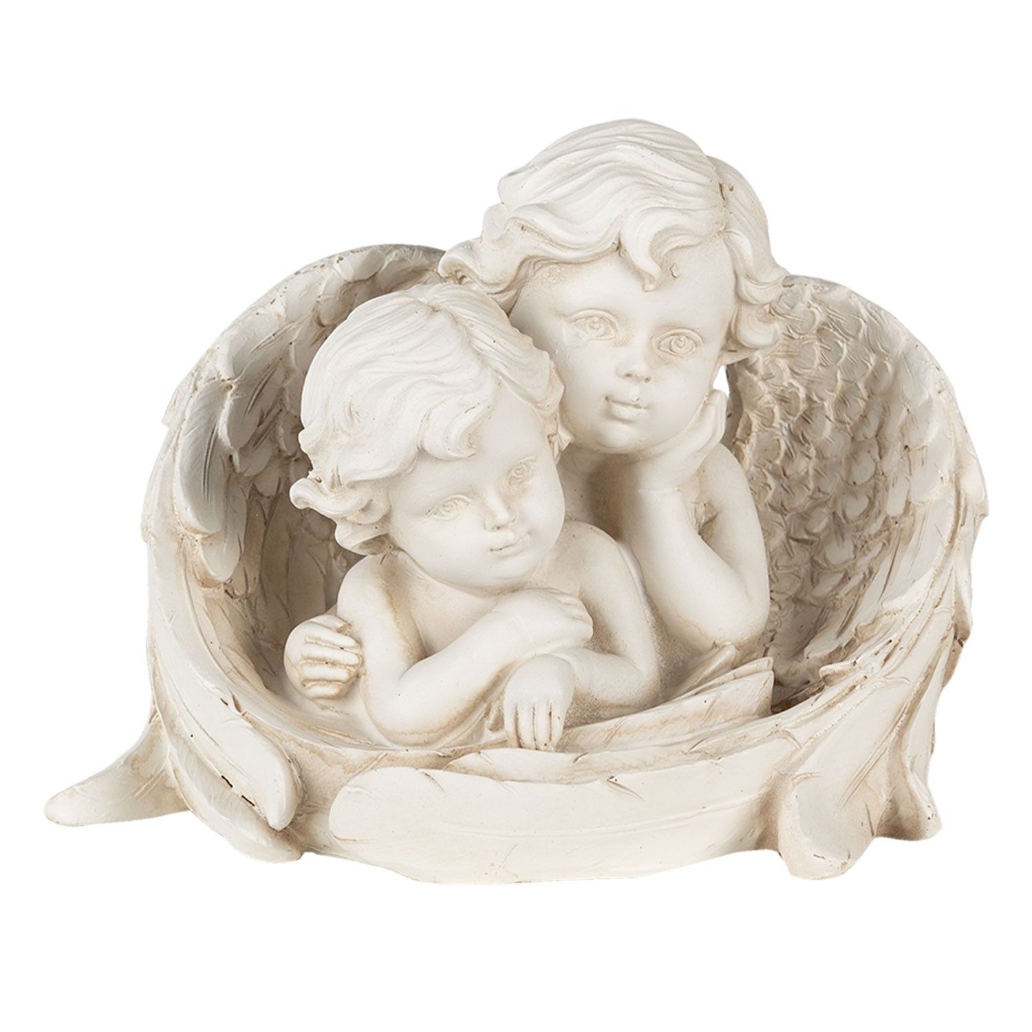 Bílá dekorativní soška 2 andělů - 16*10*12 cm Clayre & Eef - LaHome - vintage dekorace