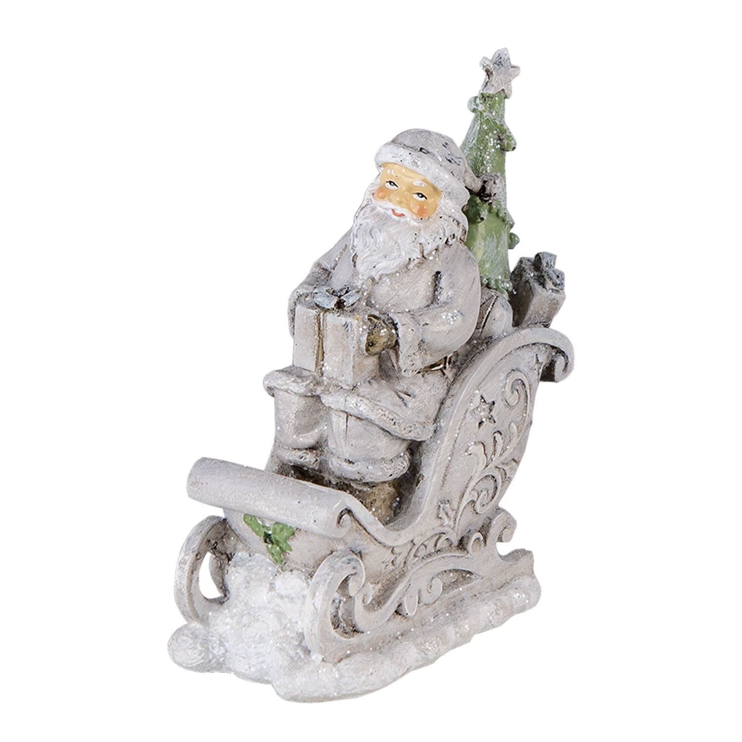 Vánoční dekorativní soška Santy na saních s dárkem - 10*6*13 cm Clayre & Eef - LaHome - vintage dekorace