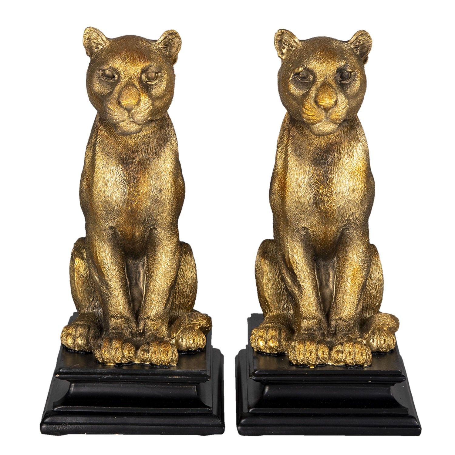 2 ks Zlatá soška sedící pumy - 21*14*23 cm Clayre & Eef - LaHome - vintage dekorace
