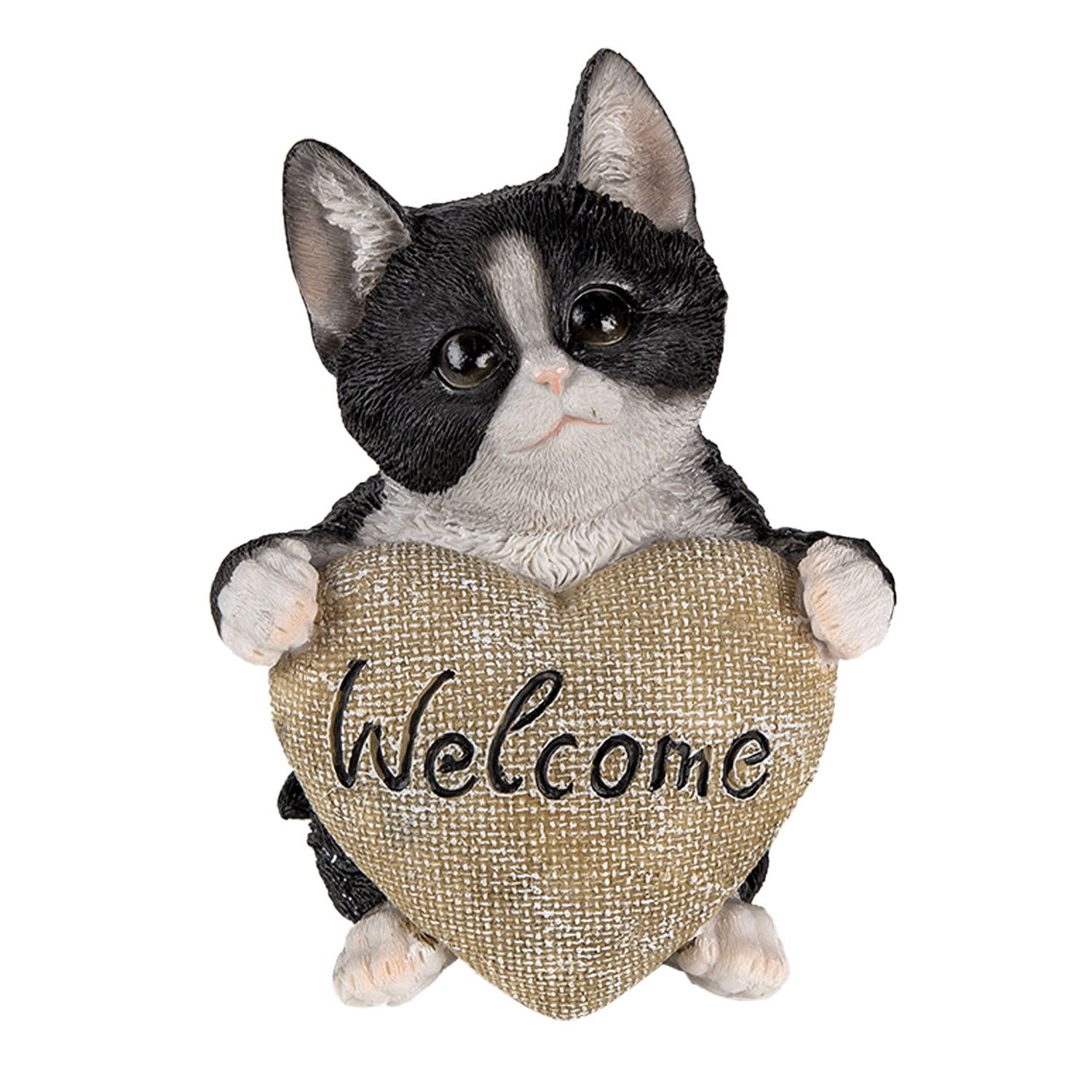 Dekorativní soška koťátka se srdcem Welcome - 12*9*15 cm Clayre & Eef - LaHome - vintage dekorace