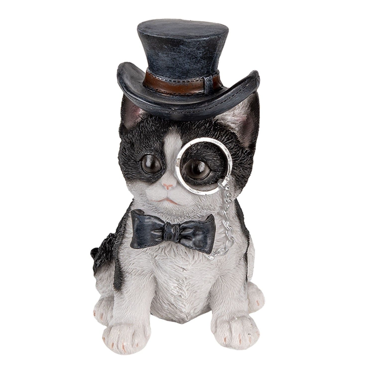 Dekorativní soška kočky s kloboukem a lupou - 11*9*17 cm Clayre & Eef - LaHome - vintage dekorace