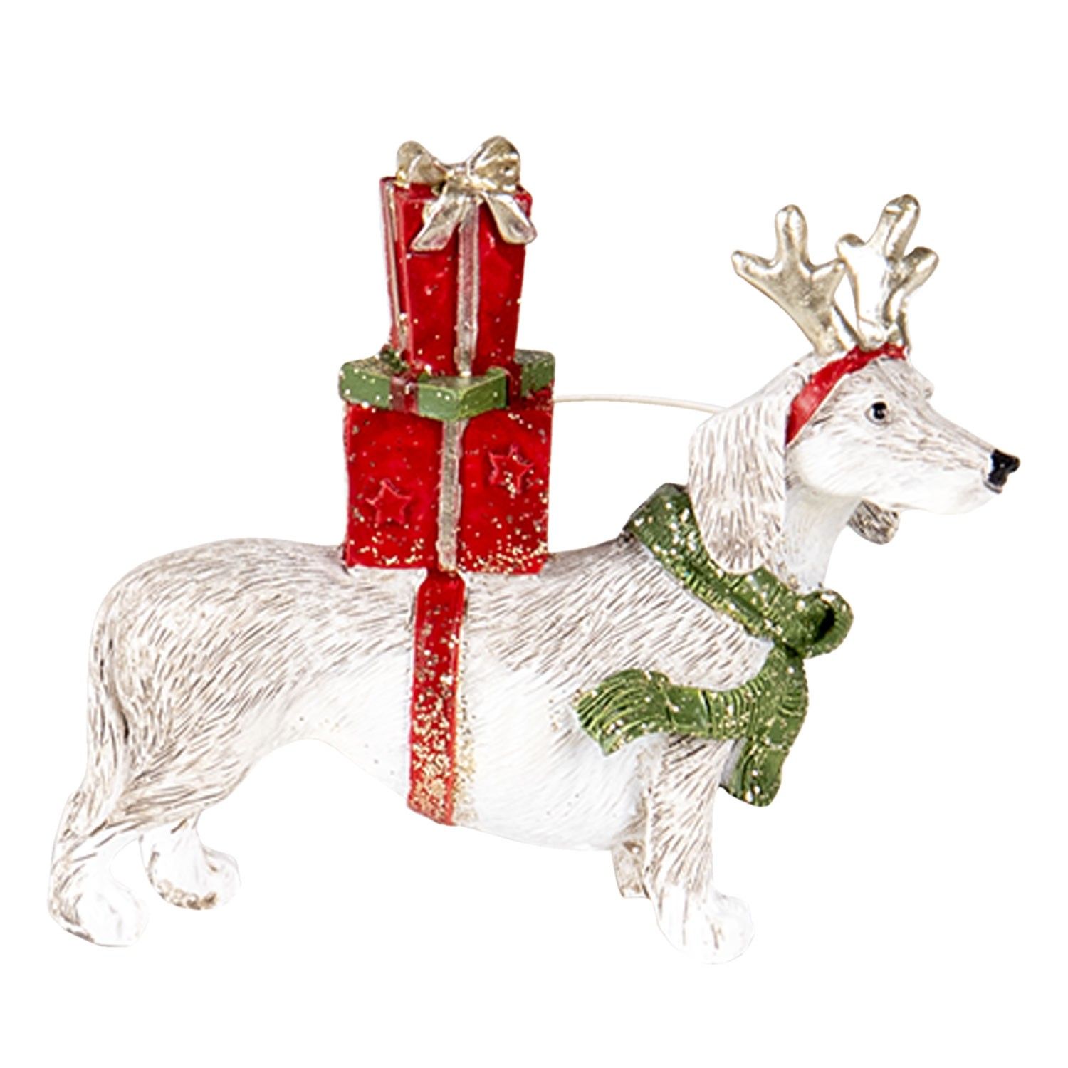 Vánoční dekorativní soška psa s dárky - 9*3*8 cm Clayre & Eef - LaHome - vintage dekorace