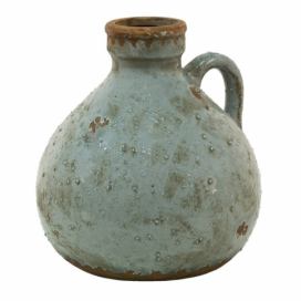 Šedá antik keramická dekorativní váza s ouškem  - 15*15*16 cm Clayre & Eef
