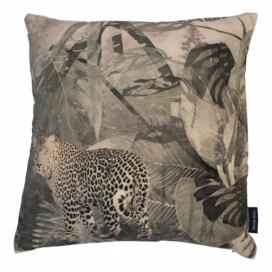 Sametový hnědý polštář s leopardem v džungli - 45*45*15cm Mars & More
