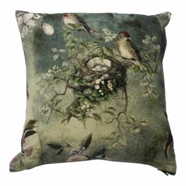 Sametový polštář s ptáčky u hnízda - 45*45*15cm Mars & More LaHome - vintage dekorace