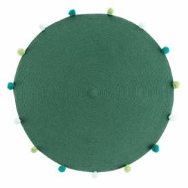 Douceur d\'intérieur Kulatý koberec s bambulemi v zelené barvě POMPOMPARTY, O 90 cm