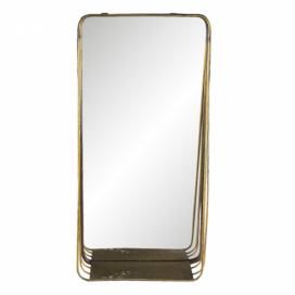 Zlaté obdélníkové zrcadlo v kovovém rámu s dřevěnou poličkou Gold- 29*11*59 cm Clayre & Eef LaHome - vintage dekorace