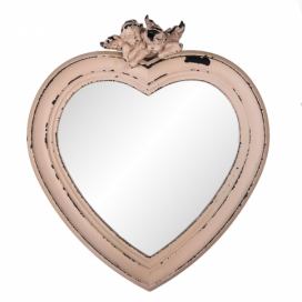 Nástěnné  zrcadlo s růžovým rámem ve tvaru srdce s andílky - 30*5*34 cm Clayre & Eef