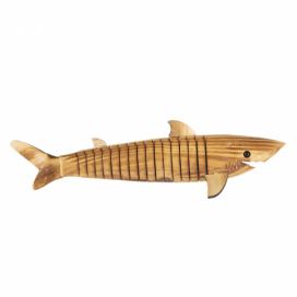 Dřevěná hnědá dekorativní soška žraloka - 32*5 cm Clayre & Eef