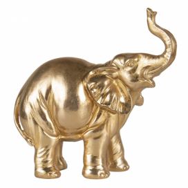 Zlatá soška slona se zvednutým chobotem a patinou - 19*8*19 cm Clayre & Eef