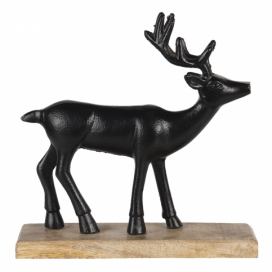 Hnědá soška jelena na dřevěném podstavci M - 20*8*22 cm Clayre & Eef