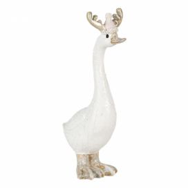 Bílá vánoční dekorativní socha husy s čepičkou - 6*3*11 cm Clayre & Eef