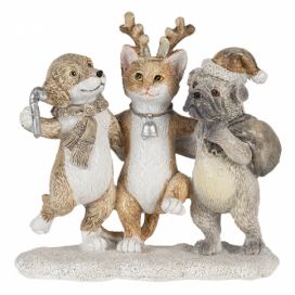 Vánoční dekorativní soška kočky a pejsků - 13*5*12 cm Clayre & Eef LaHome - vintage dekorace