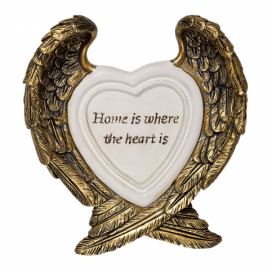 Dekorativní soška zlatých křídel s bílým srdcem - 12*3*13 cm Clayre & Eef