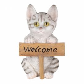 Dekorativní soška kočky s cedulkou Welcome - 12*9*19 cm Clayre & Eef LaHome - vintage dekorace