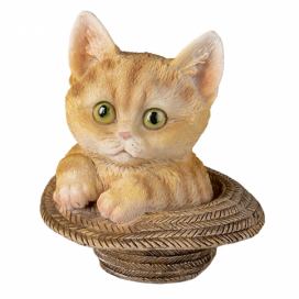Dekorativní soška kočky v klobouku - 9*9*10 cm Clayre & Eef