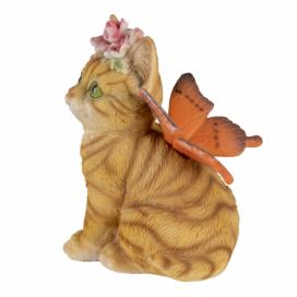 Dekorativní soška kočičky s motýlkem a květinou - 12*10*15 cm Clayre & Eef