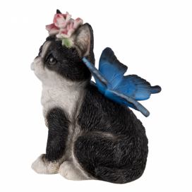 Dekorativní soška černo bílého koťátka s křídly motýla - 12*10*15 cm Clayre & Eef LaHome - vintage dekorace