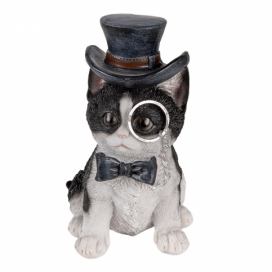 Dekorativní soška kočky s kloboukem a lupou - 11*9*17 cm Clayre & Eef LaHome - vintage dekorace