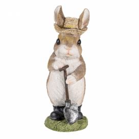 Dekorativní soška králíka s kloboukem a rýčem - 9*8*22 cm Clayre & Eef LaHome - vintage dekorace